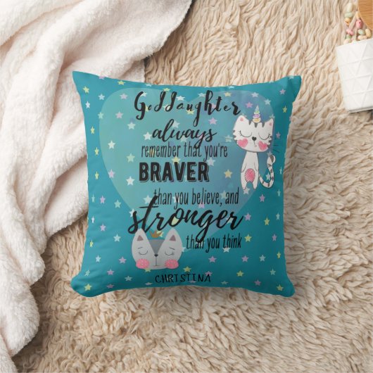 Noem GODDOCHTER Motiverende Spreuk Cute Kat Teal Kussen (Deken)