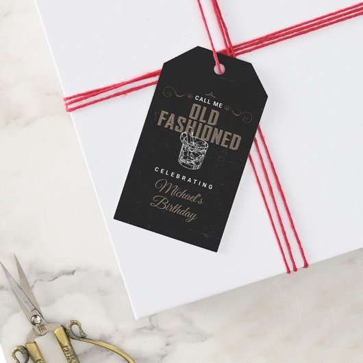 Noem me ouderwetse whisky cocktail verjaardag cadeaulabel