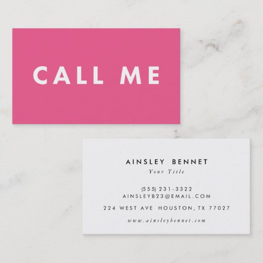 Noem me Roze Vette Moderne Visitekaartjes van het  (Voorkant / Achterkant)