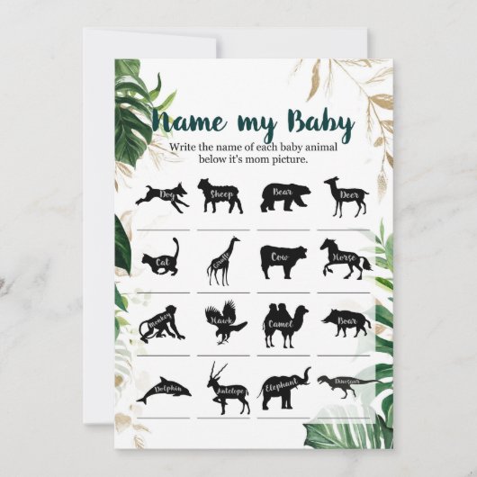 Noem mijn Baby Goud Safari Baby Shower Spel Kaart (Voorkant)