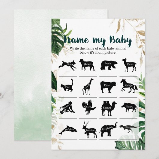 Noem mijn Baby Goud Safari Baby Shower Spel Kaart (Voorkant / Achterkant)