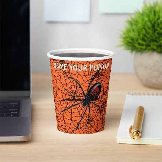 Noem uw Poison Black Widow Spider Halloween Webs Papieren Bekers (Insitu)
