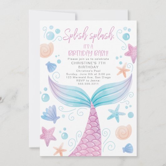 Noemverklaring van de partij Mermaid Birthday Pool Kaart (Voorkant)