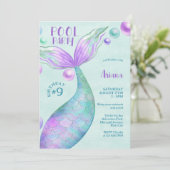 Noemverklaring van de partij Mermaid Birthday Pool Kaart (Staand voorkant)