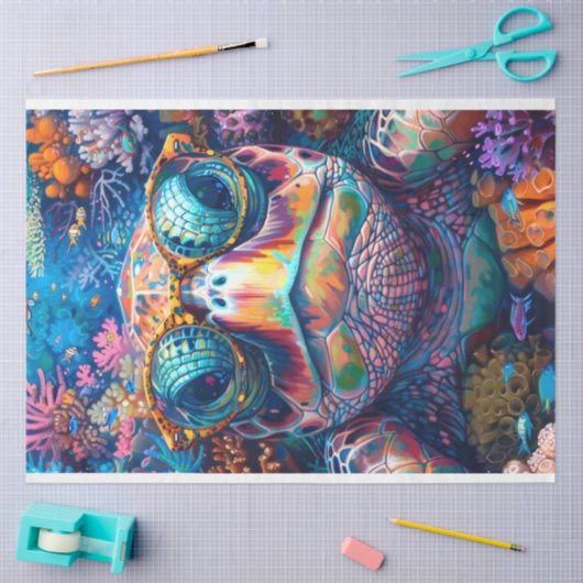 Noen Heldergekleurde Zeeen Turtle Decoupage Tissuepapier (Craft)