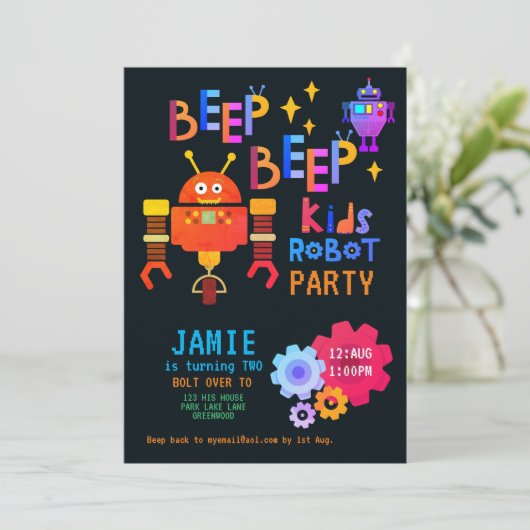 NOEON ROBOT 2e Verjaardagsfeest Jongen Meisje Grap Kaart (Staand voorkant)