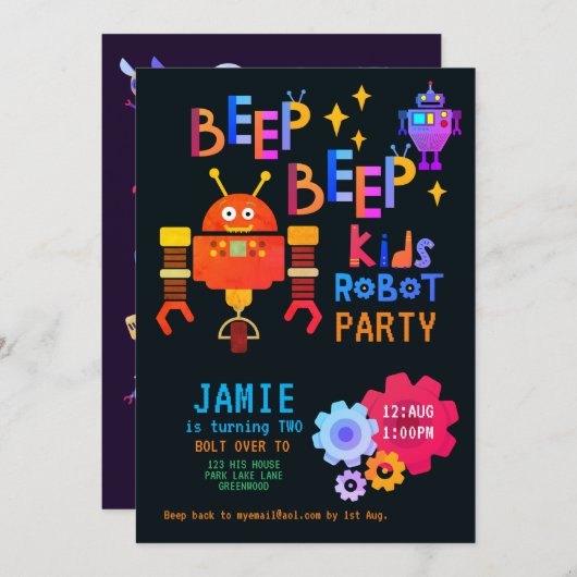 NOEON ROBOT 2e Verjaardagsfeest Jongen Meisje Grap Kaart (Voorkant / Achterkant)