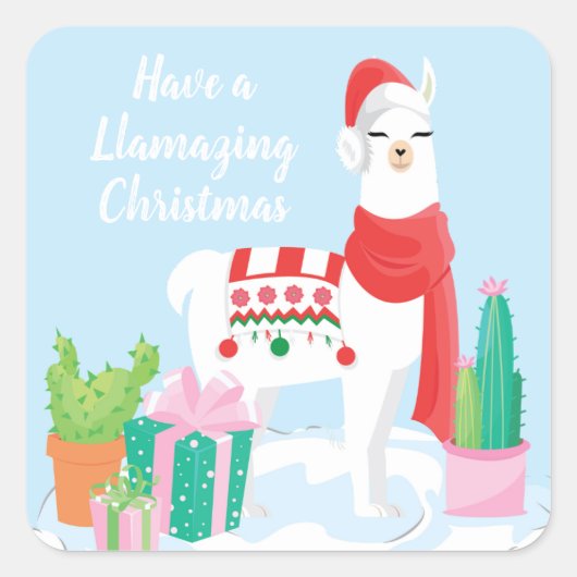 Nog een geweldige kerst | Santa Llama Vierkante Sticker (Voorkant)