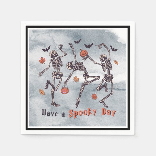 Nog een griezelige dag! Halloween skeletten dansen Servet (Voorkant)