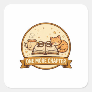 Nog één hoofdstuk — Cozy boek, thee & slapende kat Vierkante Sticker