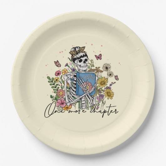 Nog een hoofdstuk Floral Skeleton Papieren Bordje (Voorkant)