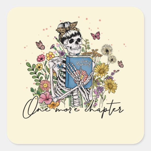 Nog een hoofdstuk Floral Skeleton Vierkante Sticker (Voorkant)