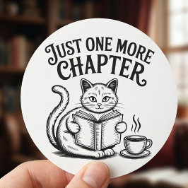 Nog Één Hoofdstuk Kat Leest Een Boek Ronde Sticker