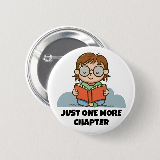 Nog Één Hoofdstuk, Lezend Boekenwurm Ronde Button 5,7 Cm (Voorkant /achterkant)