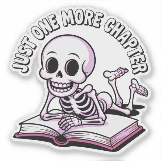 Nog een hoofdstuk - Schattige skelet lezen Sticker (Voorkant)