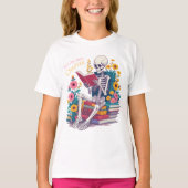 Nog één hoofdstuk skelet leesboeklezer t-shirt (Voorkant)