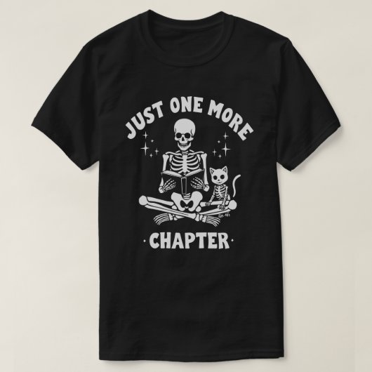 Nog een hoofdstuk Skeleton & Cat Book Lover T-shirt (Design voorkant)