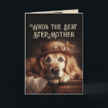 Nog een jaar om Fabulous Fun Dog Step-Mother te zi Kaart<br><div class="desc">Wie is de beste? Je bent en nu heb je nog een jaar om Fabulous Happy Birthday Step-Mother te zijn met lieve schattige Golden Retriever Dog in zijn mooiste jurk</div>