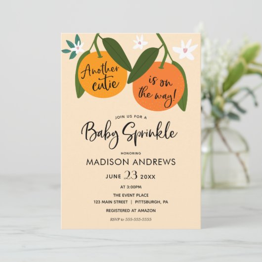 Nog een kleine cutie Oranje Baby sprinkle Kaart (Staand voorkant)