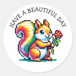 Nog een mooie dag | Pixel Art Eekhoorn Ronde Sticker