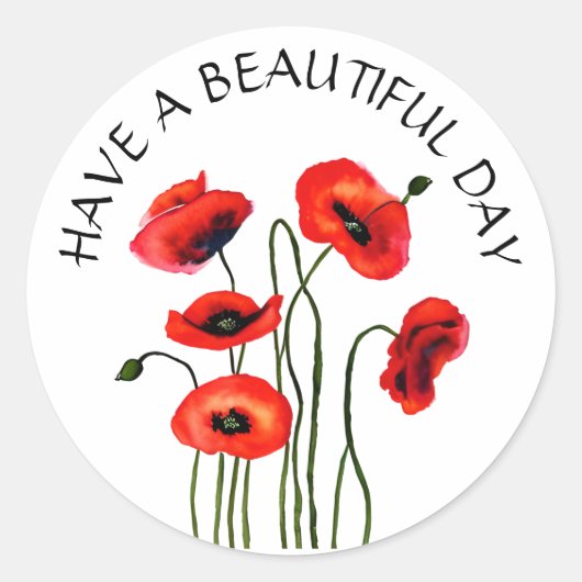Nog een mooie dag | rode papaver ronde sticker (Voorkant)