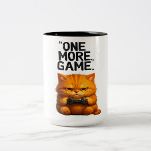 Nog één spelletje Grappige oranje kat gamer kunst Tweekleurige Koffiemok