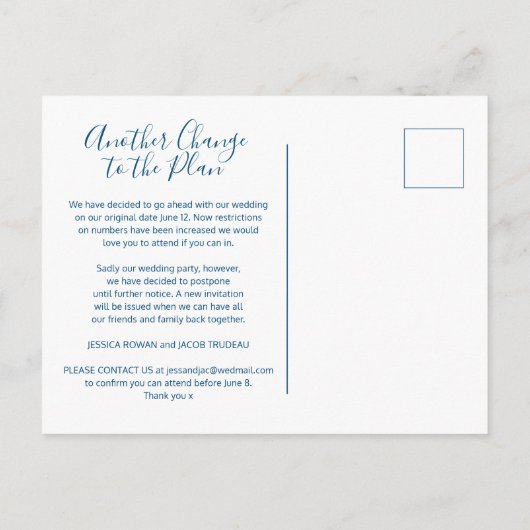 Nog een update om de blauwe bruiloft van het witte aankondigingskaart (Achterkant)