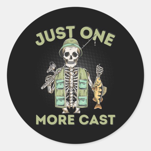 Nog één worp - Leuke skeletvisser Ronde Sticker (Voorkant)