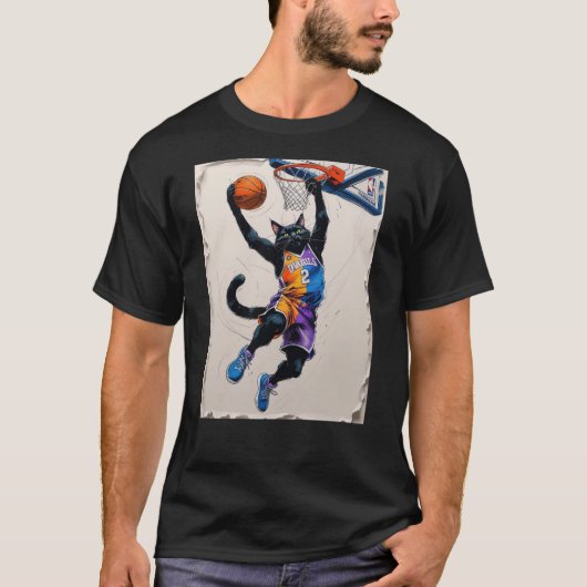 Nog een zwarte kat die een basketbal dunkt! t-shirt (Voorkant)