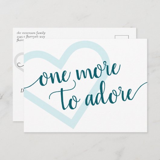 Nog eentje om te adoreren | Aqua Blauwgroen hartzw Aankondigingskaart (Voorkant / Achterkant)
