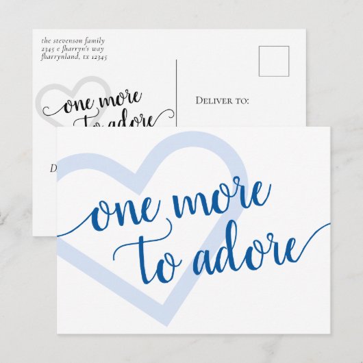 Nog eentje om te adoreren | Classic Blue Heart Zwa Aankondigingskaart (Voorkant / Achterkant)