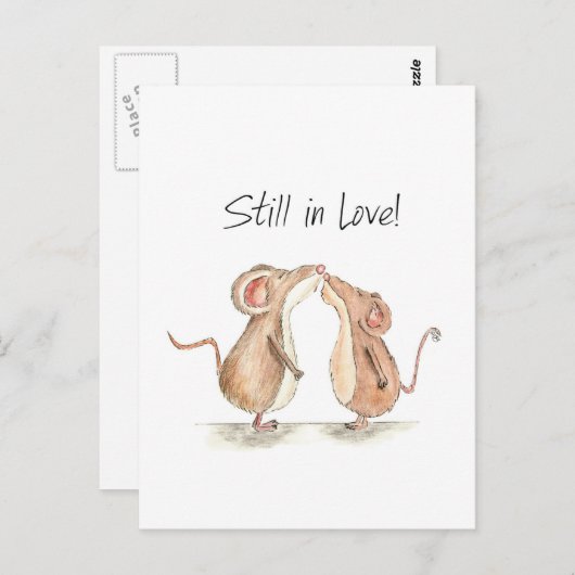 Nog in Liefde - Twee leuke het kussen Muizen Briefkaart (Voorkant / Achterkant)