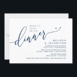 Nog lang en gelukkig na het diner bruiloft elopeme kaart<br><div class="desc">Markeer het begin van uw eeuwigheid met elegantie met behulp van onze hedendaagse stijlvolle marineblauwe thema bruiloft elopement viering uitnodigingskaart, "Happy Ever After Dinner". Perfect voor koppels die hun vreugdevolle gelegenheid uitbreiden, deze uitnodiging straalt sophisticatie uit met een vleugje speelsheid, en vormt het podium voor een gedenkwaardige gebeurtenis. Versierd met...</div>
