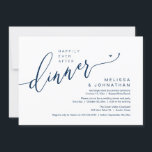 Nog lang en gelukkig na het diner bruiloft elopeme kaart<br><div class="desc">Markeer het begin van uw eeuwigheid met elegantie met behulp van onze hedendaagse stijlvolle marineblauwe thema bruiloft elopement viering uitnodigingskaart, "Happy Ever After Dinner". Perfect voor koppels die hun vreugdevolle gelegenheid uitbreiden, deze uitnodiging straalt sophisticatie uit met een vleugje speelsheid, en vormt het podium voor een gedenkwaardige gebeurtenis. Versierd met...</div>