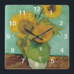 nog leven - vaas met drie zonnebloemen, van Gogh Vierkante Klok<br><div class="desc">Nog leven - vaas met drie zonnebloemen,  Vincent van Gogh.</div>
