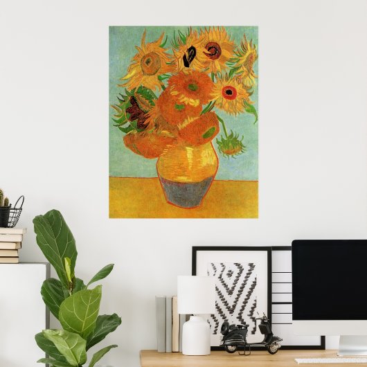 Nog leven - Vase met twaalf zonnebloemen Poster (Thuiskantoor)