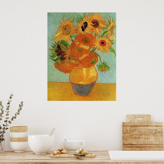 Nog leven - Vase met twaalf zonnebloemen Poster (Keuken)