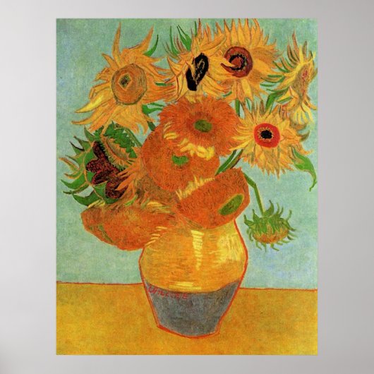 Nog leven - Vase met twaalf zonnebloemen Poster (Voorkant)