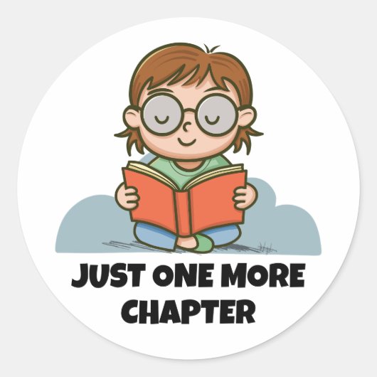 Nog Maar Één Hoofdstuk, Lezend Boekenwurm Ronde Sticker (Voorkant)