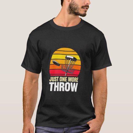 Nog Maar Één Worp Disc Golf Retro Zonsondergang T-shirt (Voorkant)