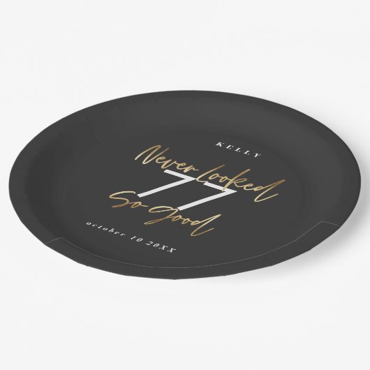 nog nooit zo goed goud verjaardagsfeestje gekeken papieren bordje (Gekanteld)