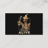 Nog steeds Alive Funny Skeleton Drink koffie Happy Visitekaartje (Achterkant)