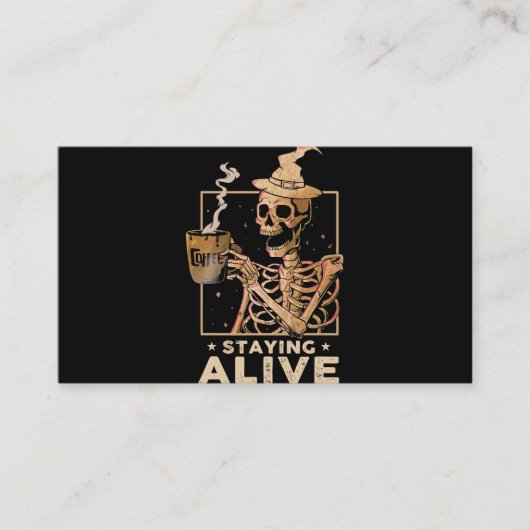 Nog steeds Alive Funny Skeleton Drink koffie Happy Visitekaartje (Voorkant)