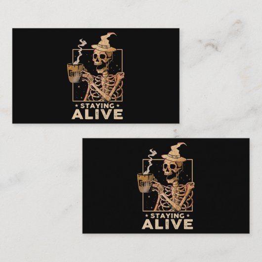 Nog steeds Alive Funny Skeleton Drink koffie Happy Visitekaartje (Voorkant / Achterkant)