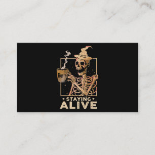 Nog steeds Alive Funny Skeleton Drink koffie Happy Visitekaartje