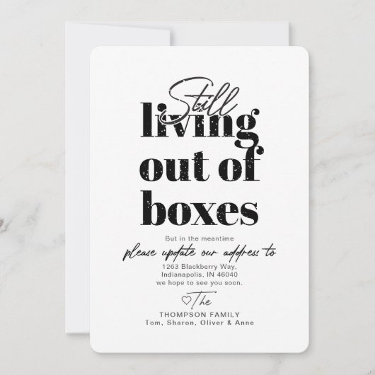 Nog steeds bezig met uitpakken Aankondiging verhui (Voorkant)