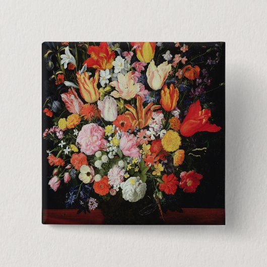 Nog steeds bloemen, 1610's vierkante button 5,1 cm (Voorkant)