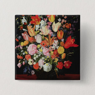 Nog steeds bloemen, 1610's vierkante button 5,1 cm