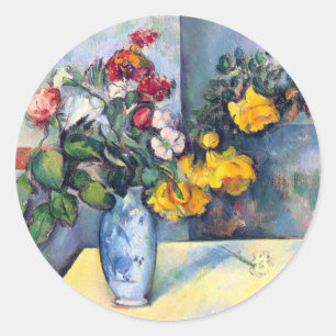 Nog steeds bloemen in een vaas van Paul Cezanne Ronde Sticker