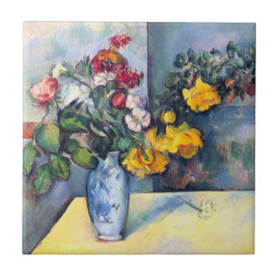 Nog steeds bloemen in een vaas van Paul Cezanne Tegeltje